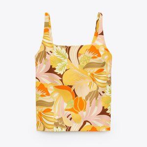 NWT - Zara Yellow/Orange 70s Retro Print Top